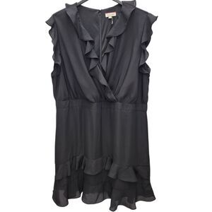 Andree By Unit Tiered Ruffle Dress Womens 3X Black V-Neck Back Zip Night Out